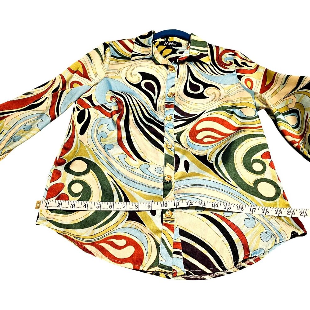 Jeff Gallano Paris Multicolor Abstract Button-Up Blouse - Picture 8 of 9